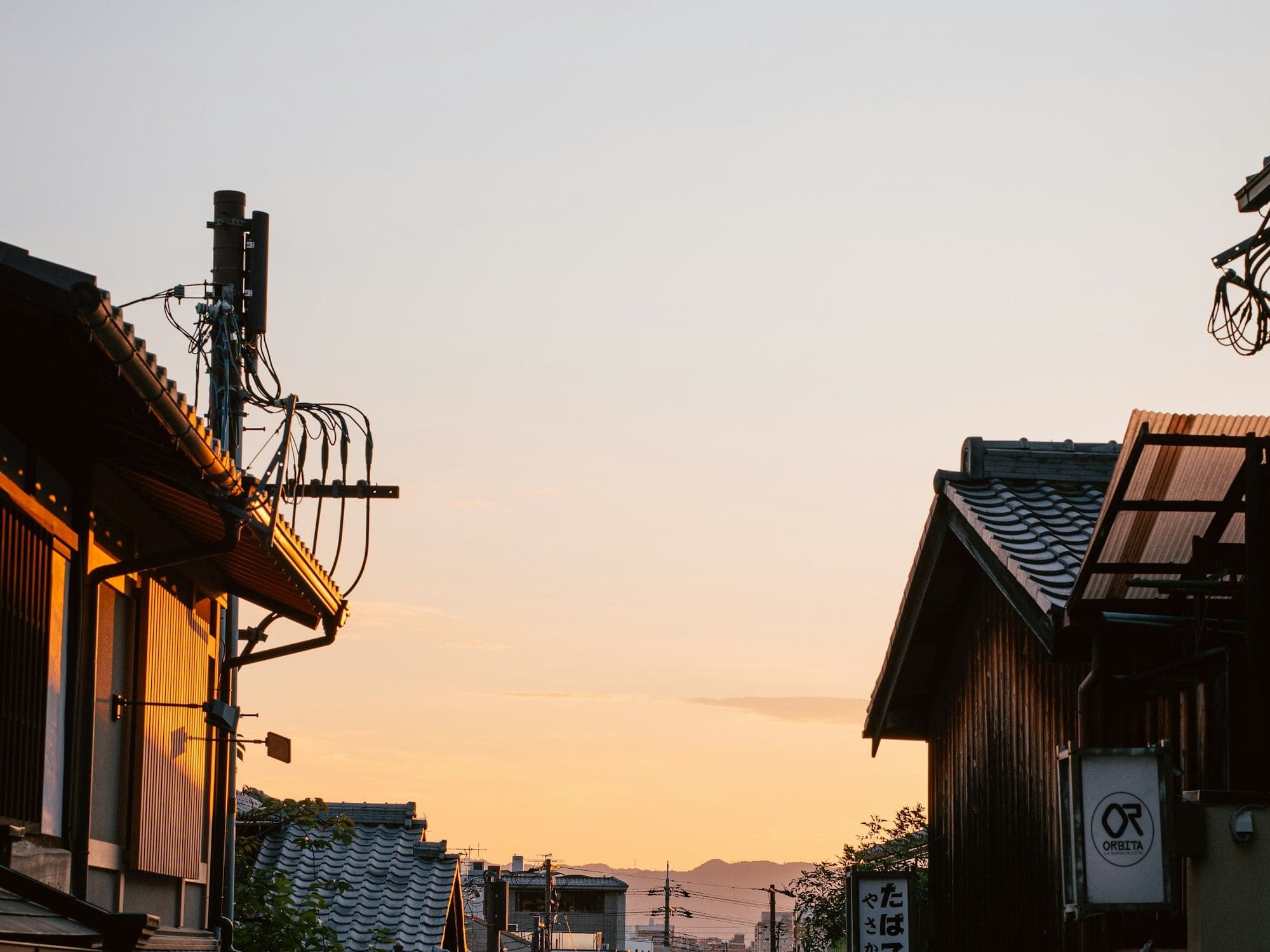 A traditional Japanese street at sunset